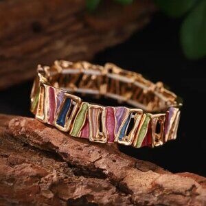 ✨NEW✨ Boho Enamel Drip Square Color-Block Stretch Bracelet - Multi
